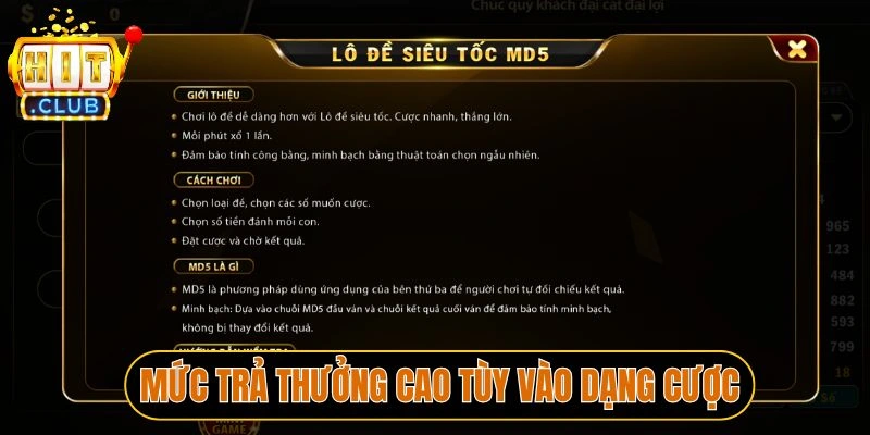 Mức trả thưởng cao tùy vào dạng cược
